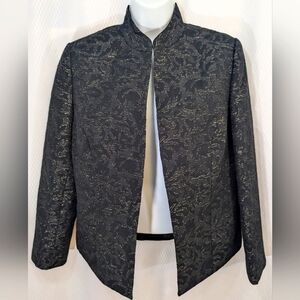 Investments Open-Front Embossed Jacket Blazer, Black/Metallic Gold, Size 6